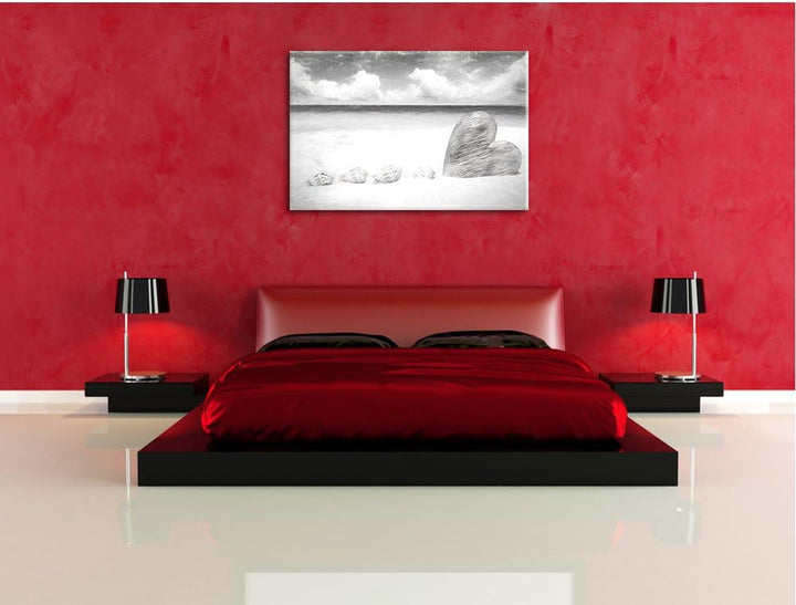 Pixxprint Sandstrand mit Muscheln als Leinwandbild/Grösse: 100x70 cm/Wandbild/Kunstdruck/fertig besp