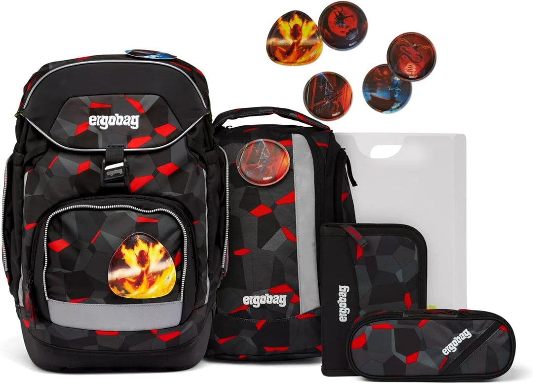 ergobag pack Set ergonomischer Schulrucksack, Set 6-teilig TaekBärdo - Grau
