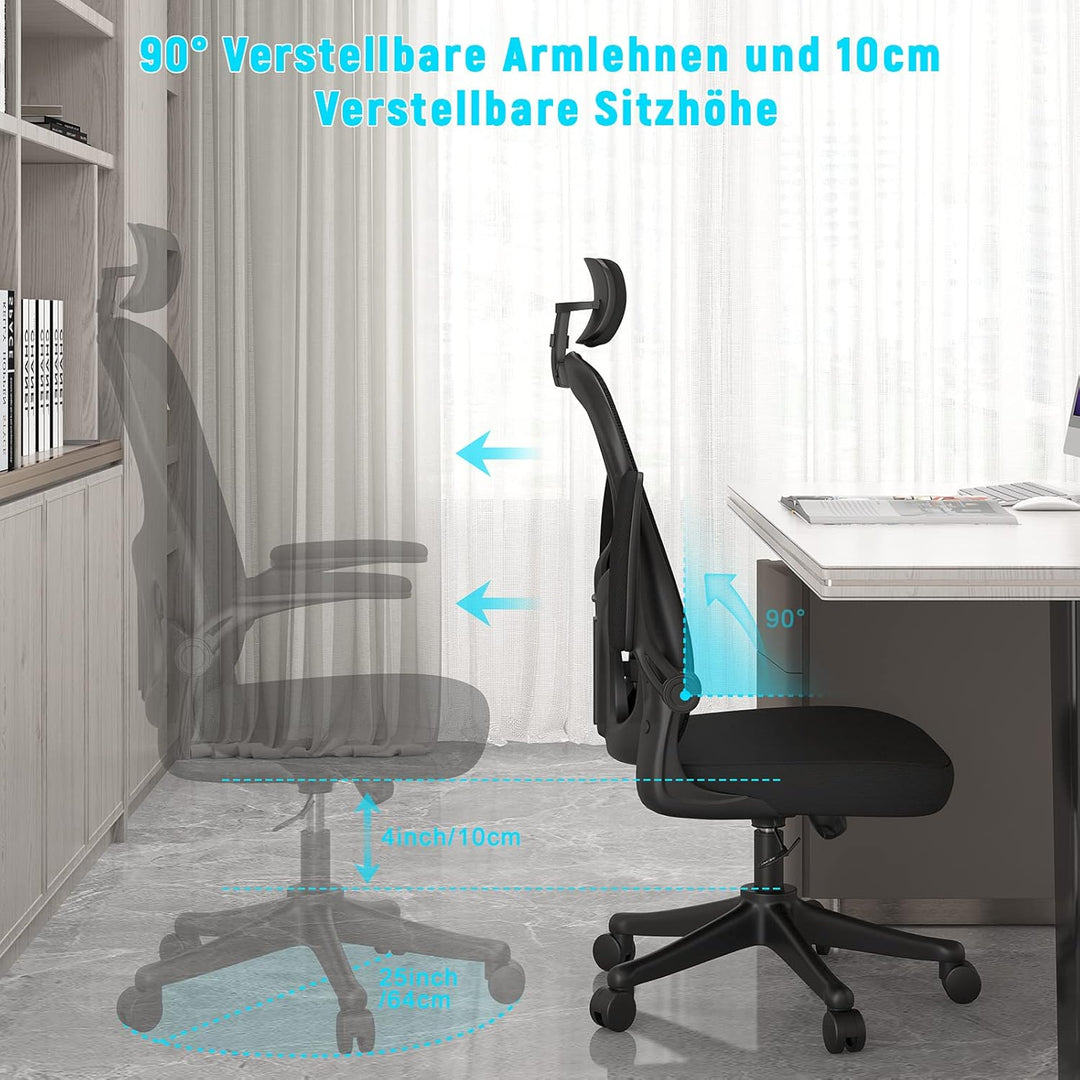 rattantree Bürostuhl, Schreibtischstuhl mit Verstellbarer Kopfstütze, Armlehnen und Lendenwirbelstüt