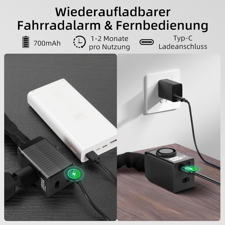 120cm Fahrradschloss mit Alarm 110dB Fahrrad Alarmanlage Schloss für E Scooter Ebike Fahrradschloss