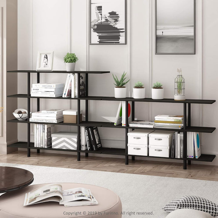 Furinno breites Regal mit 3 Ebenen, Espresso/Schwarz, 29.49 x 119.9 x 70.69 cm Espresso/Schwarz 3-st