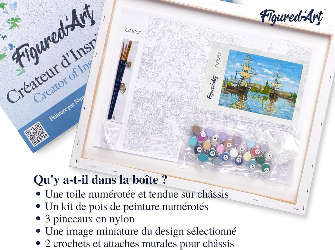 Figured'Art Malen Nach Zahlen Erwachsene Mit Rahmen Schiffe auf der seine in Rouen - Monet - Paint b