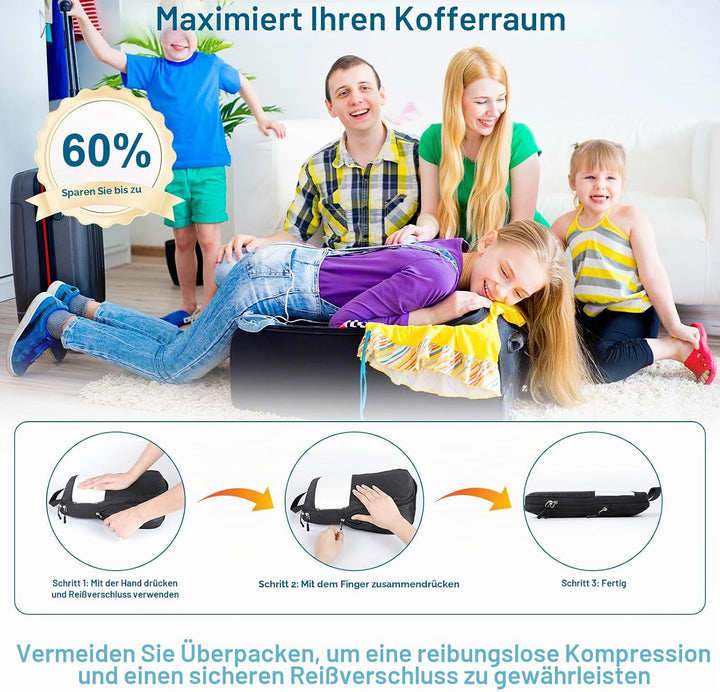 Cozary Koffer Organizer Packing Cubes Compression 4 Stück - Packwürfel mit hohem Fassungsvermögen, T