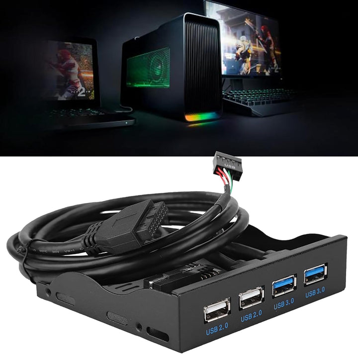 ASHATA USB 3.0 Frontpanel Adapter - Hochgeschwindigkeits-Multifunktions-Hub Mit 4 Ports (USB 3.0 + 2