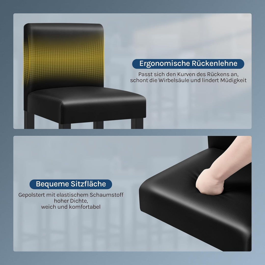 WOLTU Barhocker 2er Set, mit Lehne, Massivholz+Kunstleder, Schwarz | Barstuhl mit Fussstütze, Bistro