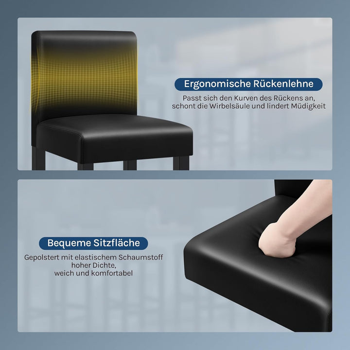 WOLTU Barhocker 2er Set, mit Lehne, Massivholz+Kunstleder, Schwarz | Barstuhl mit Fussstütze, Bistro