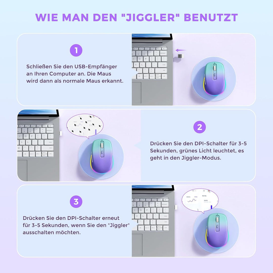 seenda LED Kabellose Maus Wiederaufladbar mit Jiggler, Leise 2.4G USB Funkmaus für Laptop, Computer
