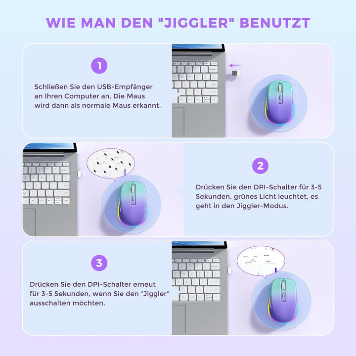 seenda LED Kabellose Maus Wiederaufladbar mit Jiggler, Leise 2.4G USB Funkmaus für Laptop, Computer