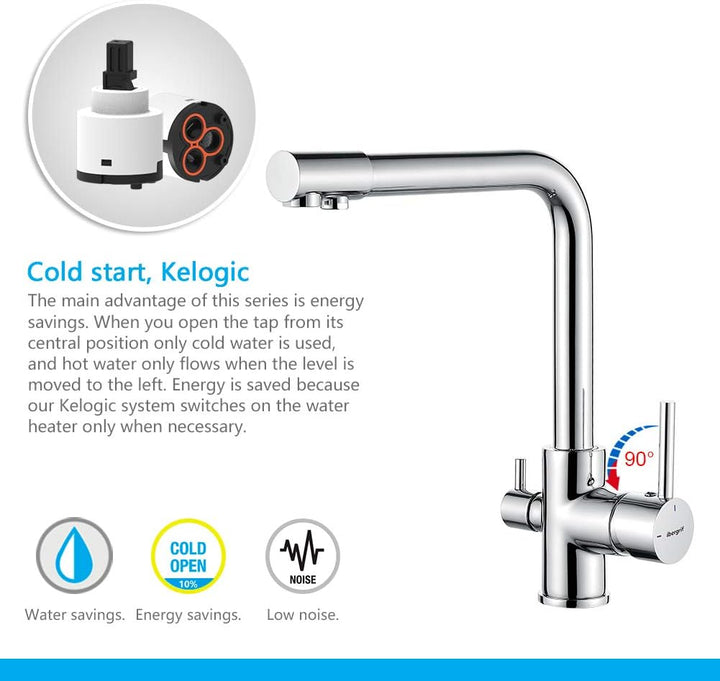Ibergrif Küchenarmatur 3 Wege Wasserhahn mit Filter-Mischbatterie Küche 360° Drehbar, mit 3 Schlauch