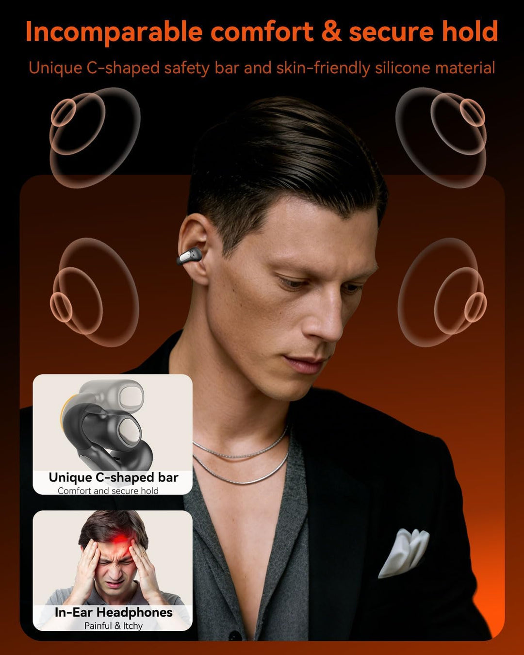 ANSTEN Open Ear Kopfhörer Bluetooth 5.4, Clip on Kopfhörer mit ENC HD-Noise Cancelling für Anrufe, I