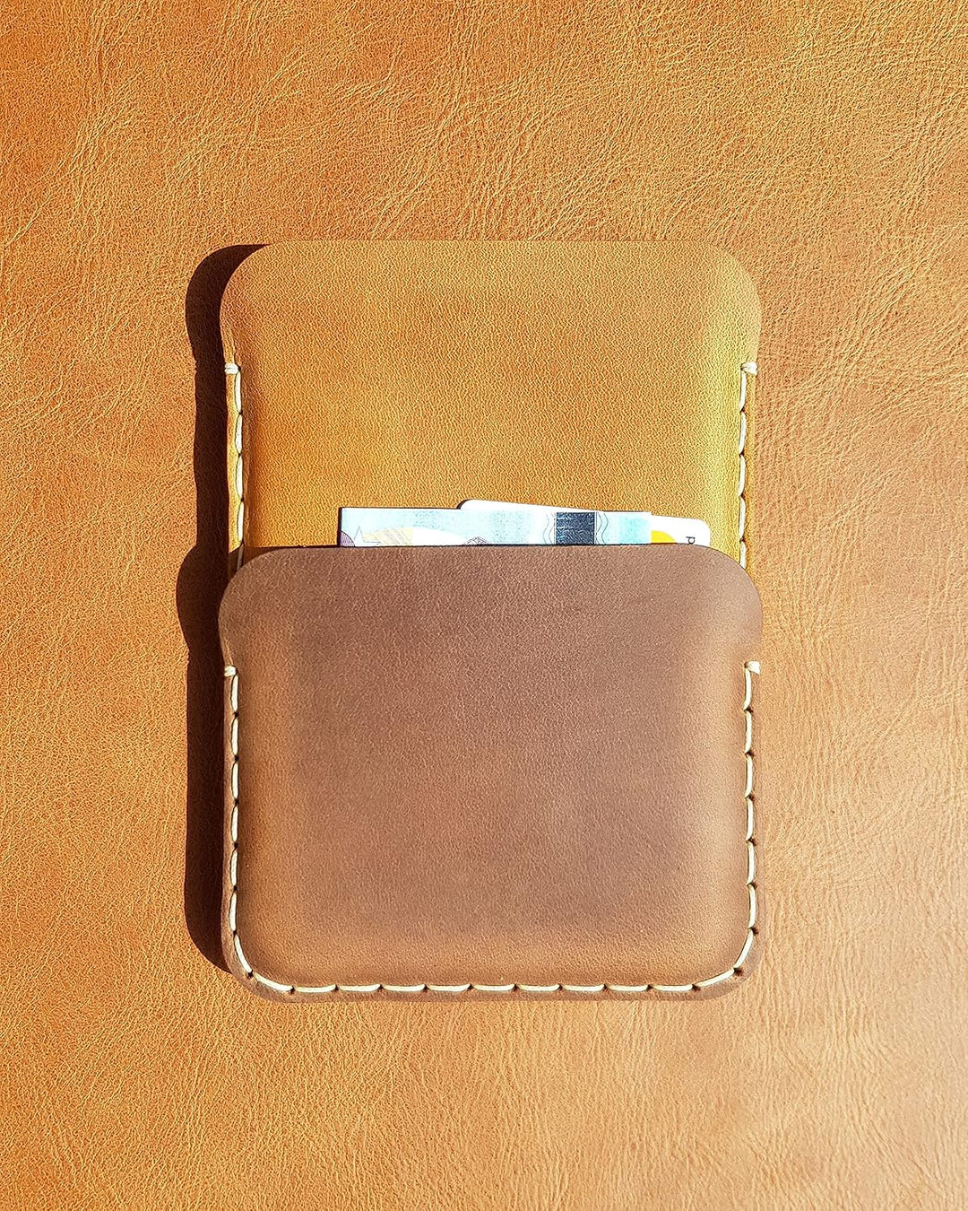Leder Tasche für Microsoft Surface Duo 1st Gen (für Duo mit Bumper, Hellbraun - dunkelbraun) für Duo