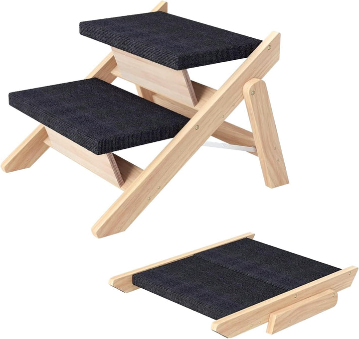 Holz-Hundetreppe & Rampe 2-in-1, Klappbar und Tragbar für Kleine und Mittelgrosse Hunde sowie Katzen