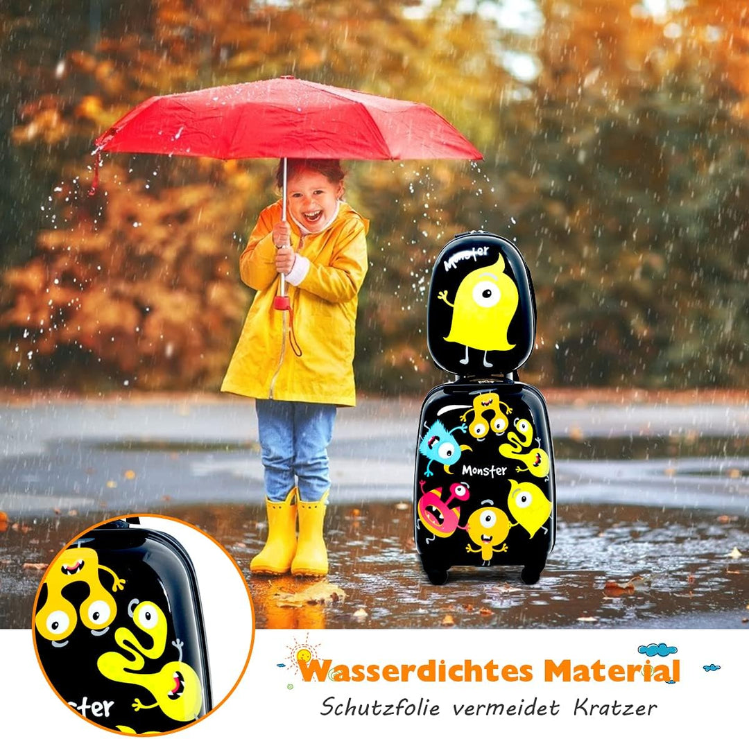 RELAX4LIFE Kinderkoffer mit Rollen, 2 TLG Kinder Kofferset, Koffer(16 inch) + Rucksack(12 inch), Rei