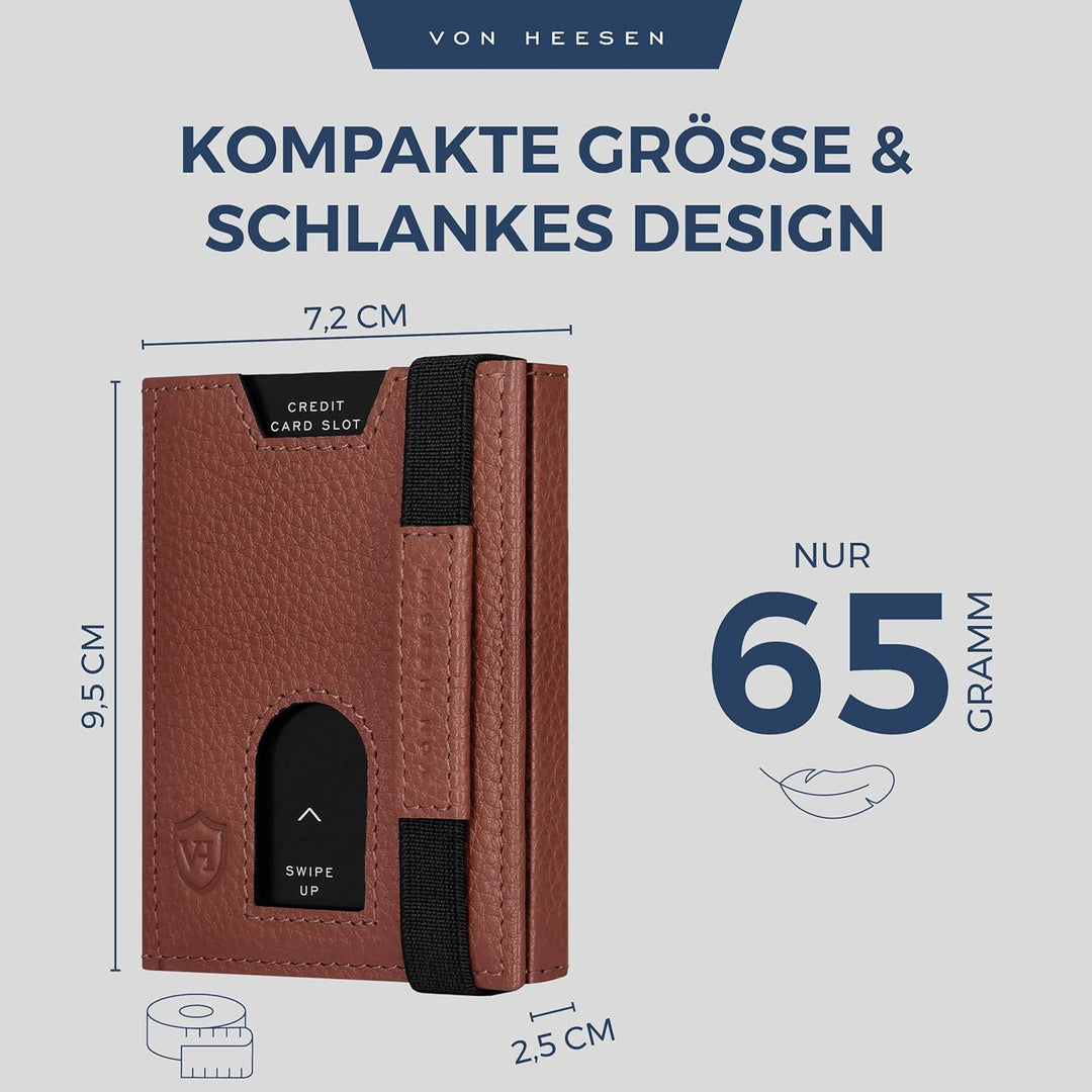 VON HEESEN Slim Wallet mit XL Münzfach &amp; RFID-Schutz - Leder Geldbeutel - Mini Geldbörse für Herren
