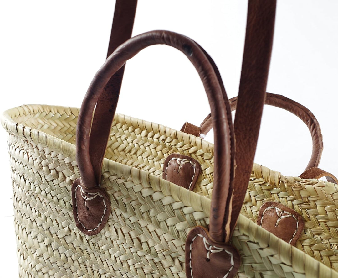 Kobolo Ibizatasche Strandtasche Korbtasche Palmblatttasche - Lederhenkel - ca 50x15x30 cm