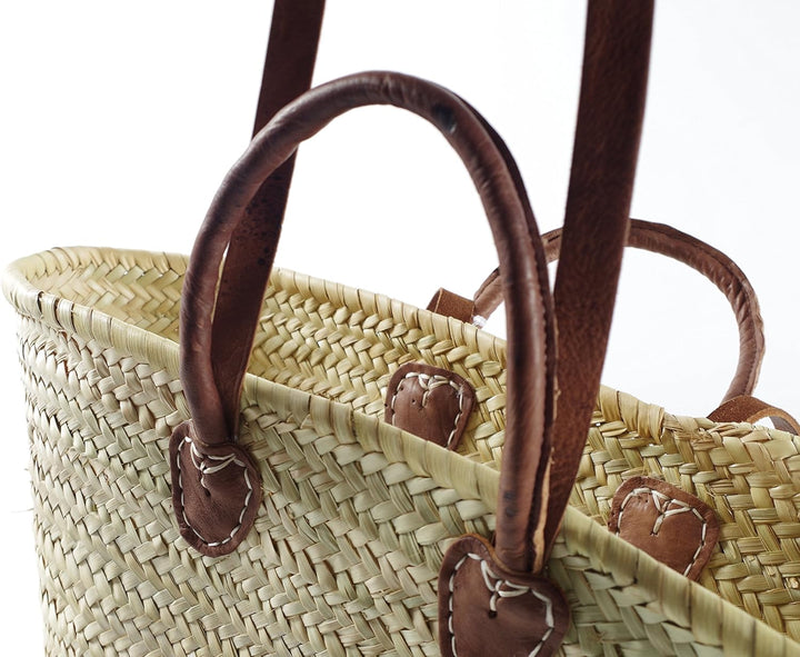 Kobolo Ibizatasche Strandtasche Korbtasche Palmblatttasche - Lederhenkel - ca 50x15x30 cm
