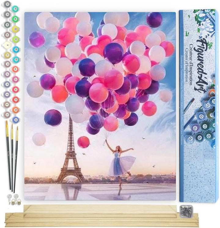 Figured'Art Malen Nach Zahlen Erwachsene Mit Rahmen Luftballons in Paris - Paint by Numbers Basteln