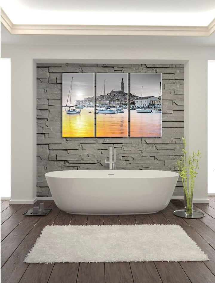 Pixxprint Kroatische Hafenstadt als Leinwandbild/Grösse: 3 Teilig (120x80) cm/Wandbild/Kunstdruck/fe