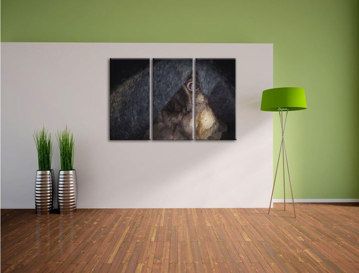 Pixxprint Süsser Lustiger Mobs Decke Kunst Pinsel Effekt 3-Teiler Leinwandbild 120x80 Bild auf Leinw