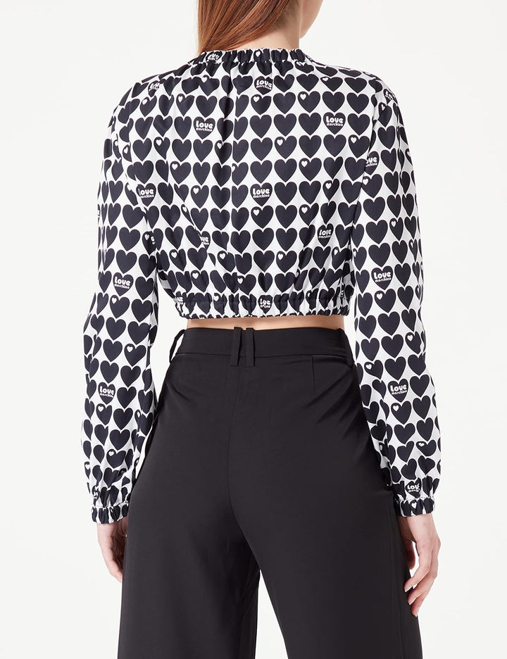 Love Moschino Damen Cropped Blouse 42 White Black, 42 White Black