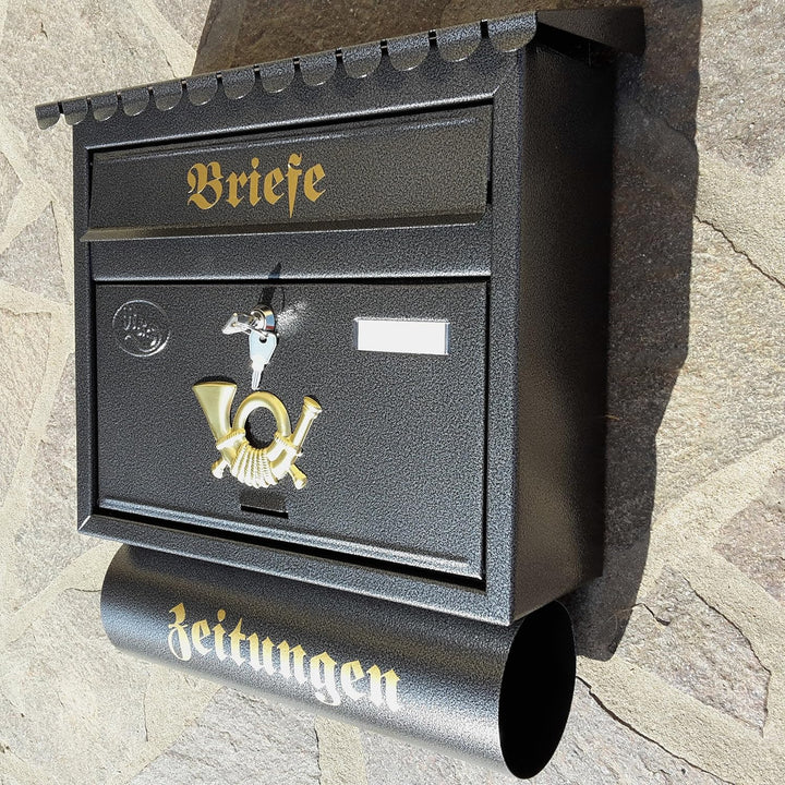 XXL Briefkasten Anthrazit mit Zeitungsrolle Flachdach Katalogeinwurf Zeitungsfach