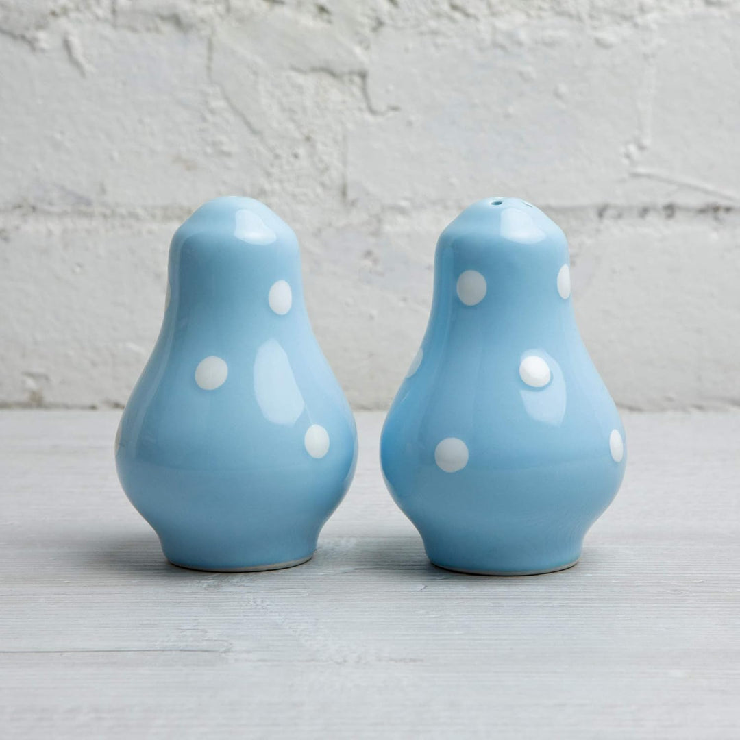 City to Cottage® - Salzstreuer und Pfefferstreuer Set | Hellblau und Weiss | Polka Dots | Handgemach
