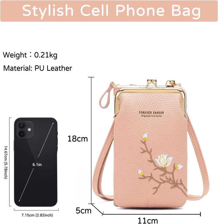PORRASSO Mode Handy Umhängetasche Damen Handytasche Mini Geldbörse Crossbody Bag mit Kartensteckplat