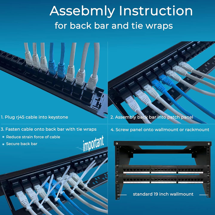 Patchpanel 24 Port Cat6 mit Inline Keystone 10G Support, Rapink Pass-Thru Koppler Patchpanel UTP 48,