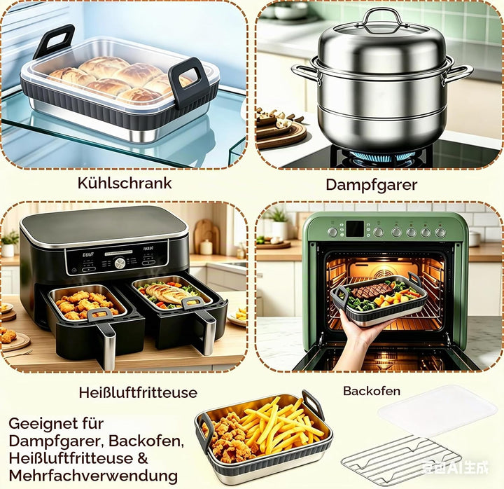 Edelstahl Backblech für Airfryer, hitze- &amp; kratzfest, spülmaschinenfest, universelles Zubehör für Co