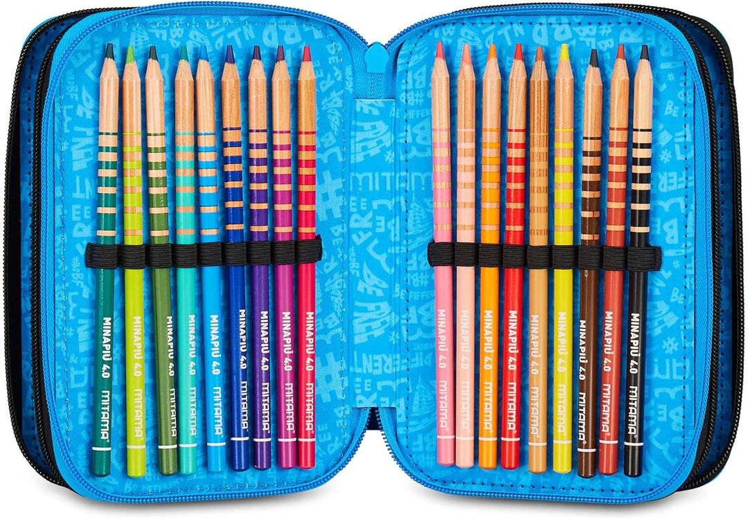 Mitama Federmäppchen mit 3 Fächern und 47 Teilen, gefülltes Schüleretui, Federtasche für Schreibware