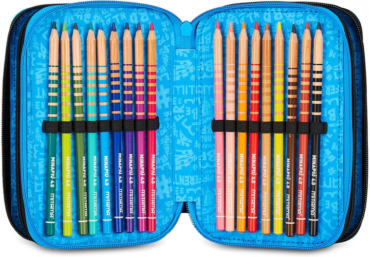 Mitama Federmäppchen mit 3 Fächern und 47 Teilen, gefülltes Schüleretui, Federtasche für Schreibware