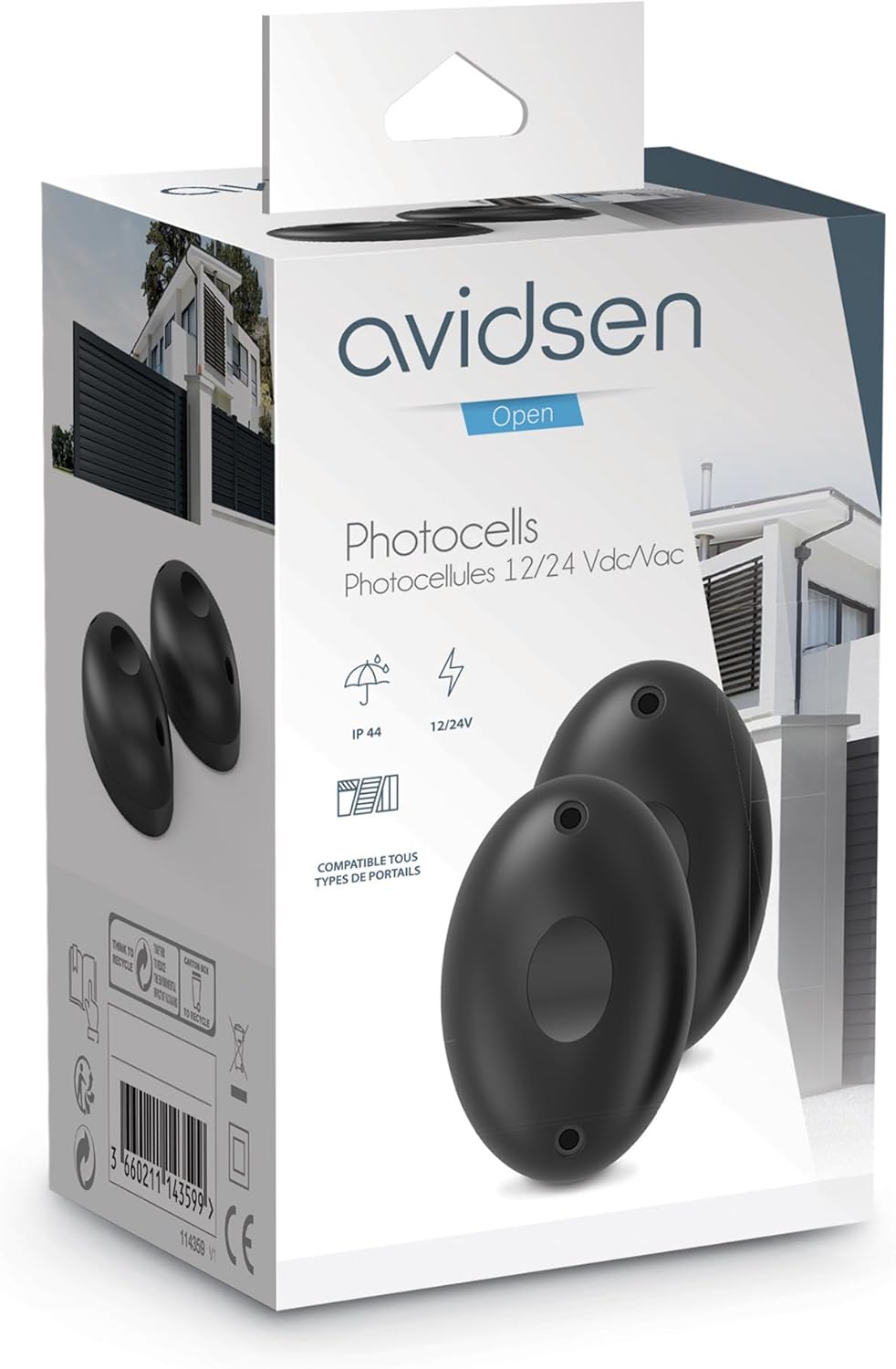 Avidsen 114359 Fotozellen für Toröffner, Schwarz, Set von 2 Stück