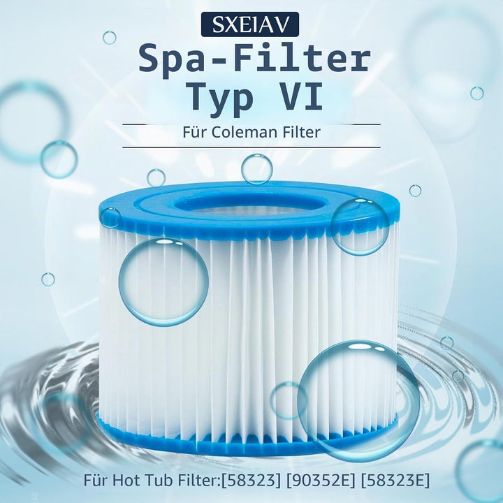 12 Stück Filter Cartridge VI, Typ VI Spa-Filter für Bestway Flowclear Pool Filter, für SaluSpa 90352