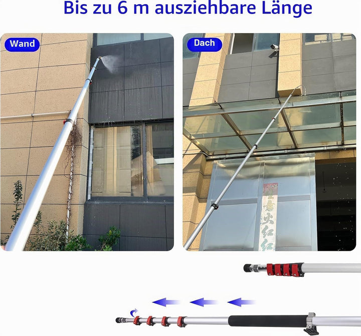 M MINGLE Teleskop-Hochdruckreiniger-Zauberstab, 6 m, Aluminium, Hochleistungsreiniger, Teleskop-Sprü