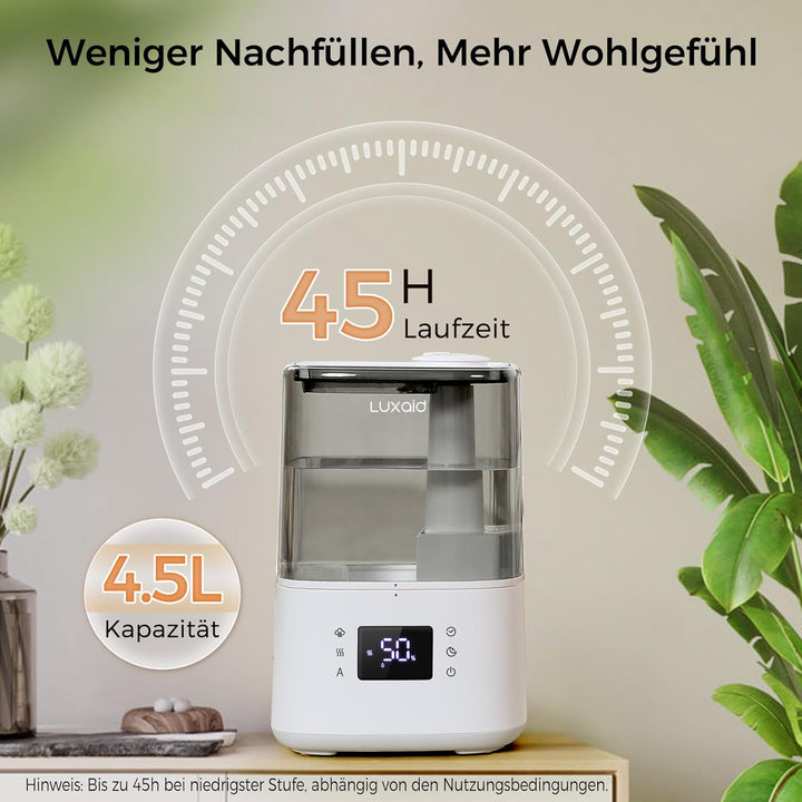4,5L Luxaid Warm- und Kaltnebel Luftbefeuchter Schlafzimmer Grosse Räume mit Fernbedienung & Hygrost