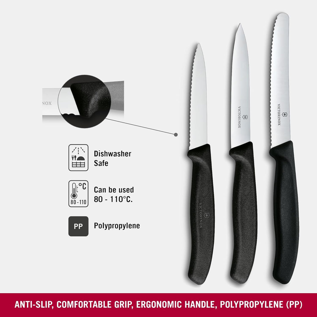 Victorinox Swiss Classic Küchenmesser Set, 3teilig, Gemüse-, Tomaten- und Frühstücksmesser, Rostfrei