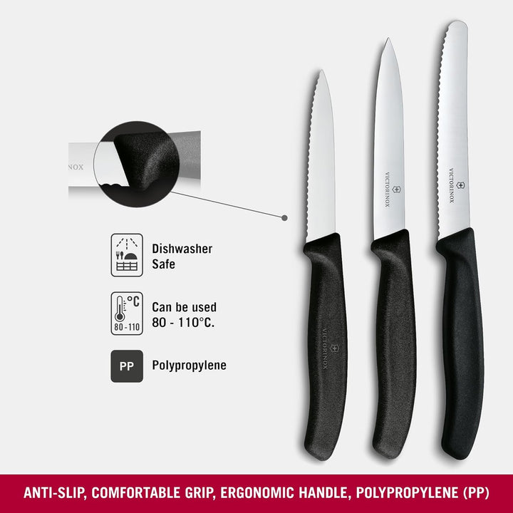 Victorinox Swiss Classic Küchenmesser Set, 3teilig, Gemüse-, Tomaten- und Frühstücksmesser, Rostfrei