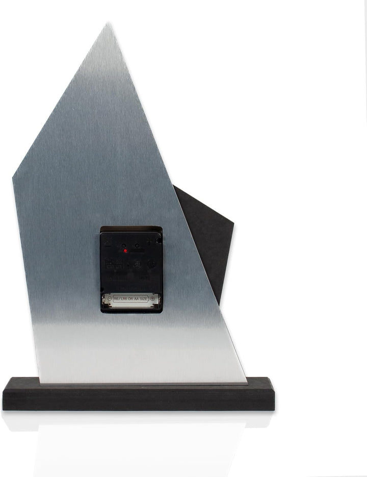 Kreative Feder Designer-Standuhr „Mountain Range“ aus Holz - Tischuhr in modernem Metallic-Look schw