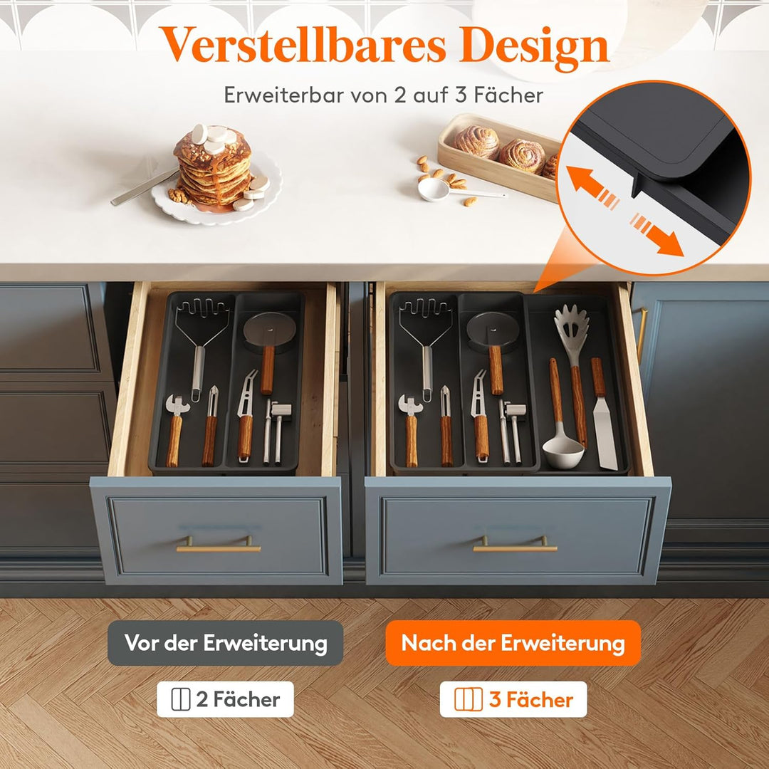 Lifewit Besteckkasten für Schubladen, Küchenutensilien Besteckkasten erweiterbar auf 36,5 cm, Schmal