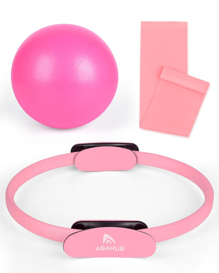 Abahub Pilates Ring Set, 35CM Magic Circle, 25CM Mini Ball, Stretchbänder,Home Pilates Ausrüstung, f