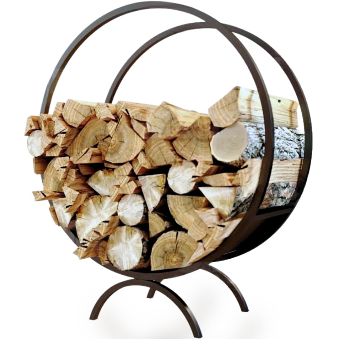 holz4home® Brennholzregal/Kaminholzständer rund I Pulverbeschichtetes Stahlprofil I Farbe: Schwarz M