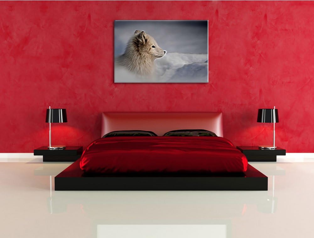 Anmutiger Polarfuchs im Schnee Deluxe Format: 100x70 cm auf Leinwand, XXL riesige Bilder fertig gera