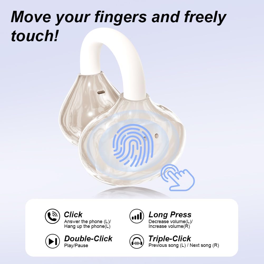Clip-on Open-Ear Bluetooth-Kopfhörer Wireless,Bluetooth 6.0,60 Stunden Ultra-Lange Akkulaufzeit,Komf