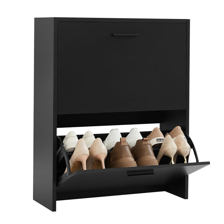 CASABEL Schuhschrank Schmal für 12 Paar Schuhe, Modernes Schuregal Holz mit 2 Klappen, Platzsparende