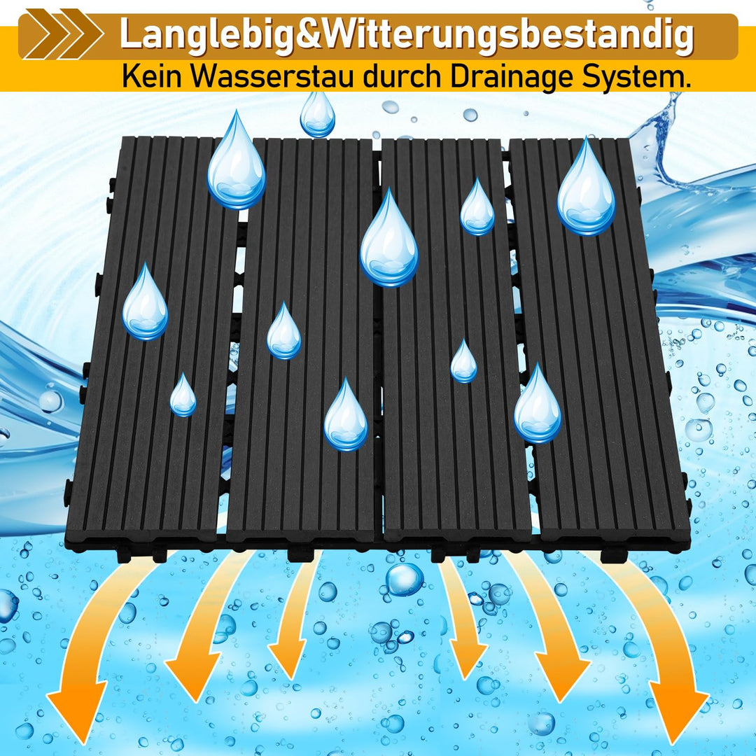 Gimisgu WPC Terrassenfliesen Holzoptik, Balkonfliesen Klicksystem Terrassendielen Klickfliese Kunsts