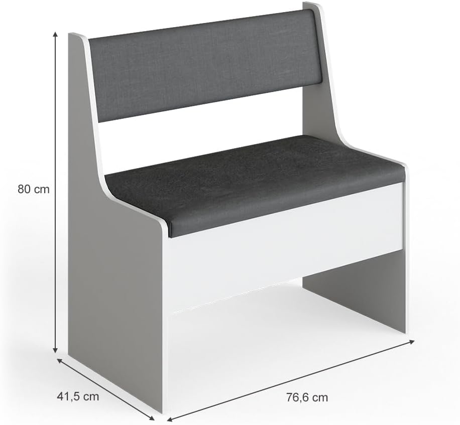 Vicco Esszimmer-Eckbank Roman, Bank für die Essecke, Weiss/Anthrazit, 76 x 42 cm Weiss Bank 77 cm, W