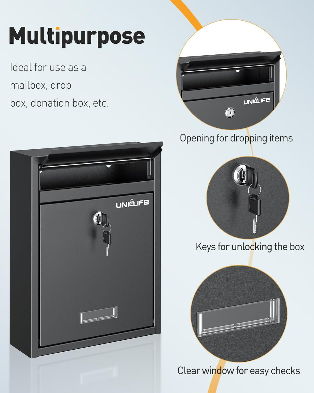 Uniclife Briefkasten Abschliessbarer Wandbriefkasten für draussen grosser BriefkastenSchlüsselschlos