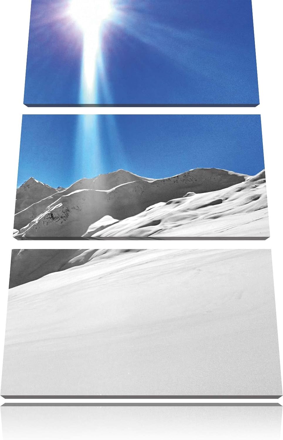 Pixxprint Weite weisse Berglandschaft im Winter schwarz/weiss 3-Teiler Leinwandbild 120x80 Bild auf