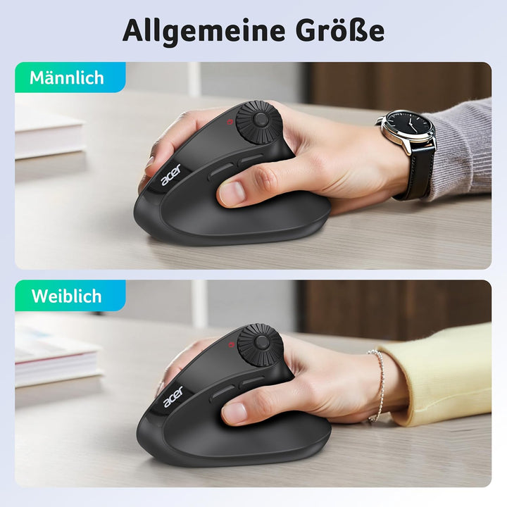 acer Bluetooth Maus Kabellos (BT 5.2+2.4G), Ergonomische Maus 4000 DPI mit Seitlichem Scrollrad, Fun