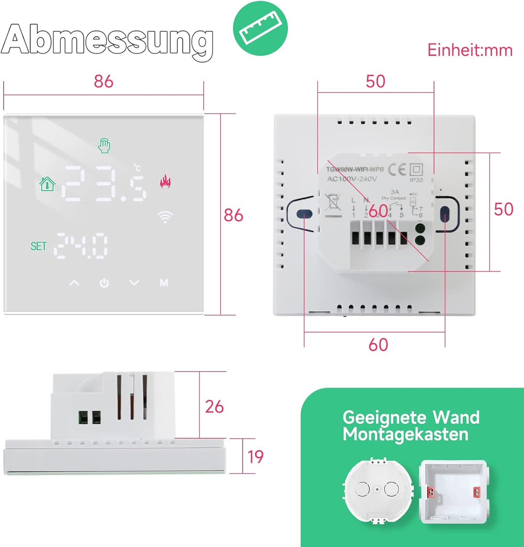 Beok Tuya Raumthermostat Fussbodenheizung, Thermostat Fussbodenheizung Elektrische Smart WiFi Heizun
